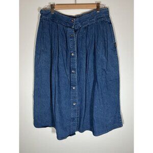 Vintage 80s Sasson pleated denim button midi skirt elastic waist sz 18 western